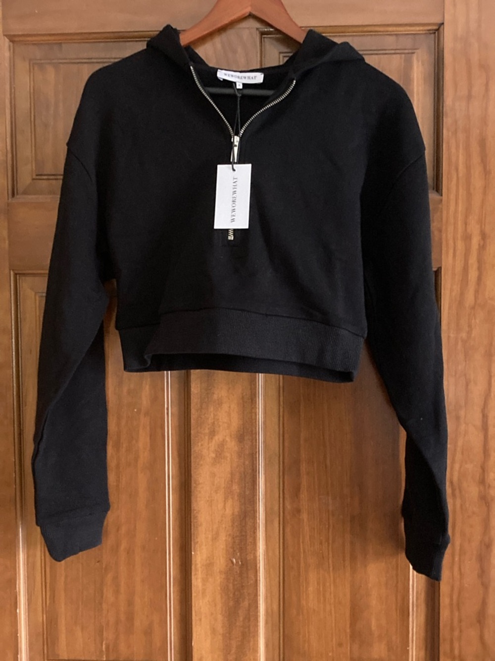 WeWoreWhat Black Cropped Half-Zip Hoodie